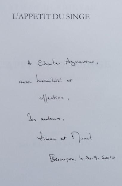 null [AZNAVOUR, CHARLES - ARMÉNIE]
3 ouvrages, dédicacés, signés et offerts à Charles...