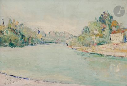  Vladimir TERLIKOWSKI (1873-1951) Bord de rivière, 1938 Huile sur toile. Signée et...