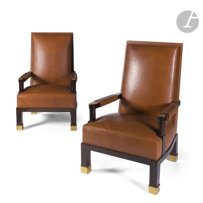 null MODERN WORK AFTER PAUL DUPRÉ-LAFON (1900-1971
)Pair of armchairs, with high...