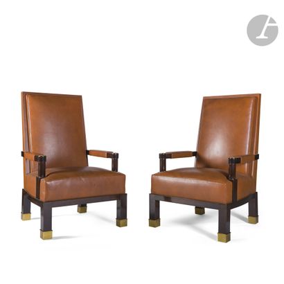 null MODERN WORK AFTER PAUL DUPRÉ-LAFON (1900-1971
)Pair of armchairs, with high...