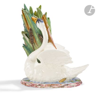  DELPHIN MASSIER (1836-1907) Swan with reedsImportant zoomorphic bouquet holder....
