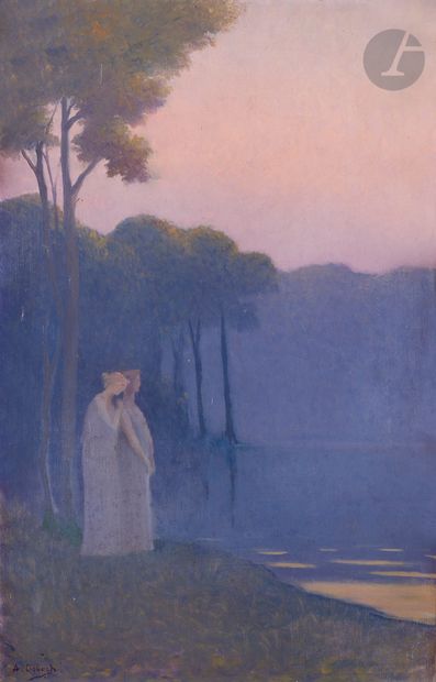  Alphonse OSBERT (1857-1939) Jeunes femmes au lac, vers 1920-22 Huile sur panneau....