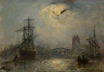  Johan-Barthold JONGKIND (1819-1891) Le Port de Dordrecht au clair de lune, 1872...