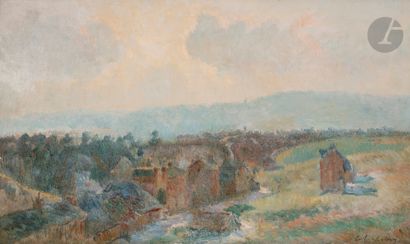  Albert LEBOURG (1849-1928) Environs de Rouen, en hiver Huile sur toile. Signée en...