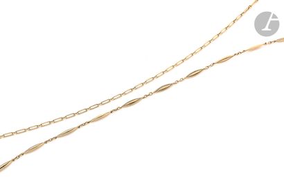 Two 18K (750) gold watch chains. Weight :...