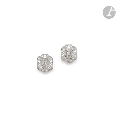 Pair of 18K (750) white gold ear clips with...