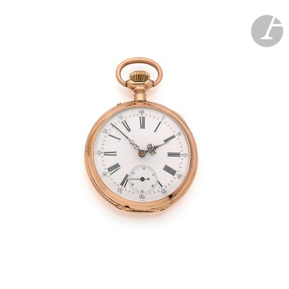  ANONYMOUS. About 1900 
N° 24487 
18K (750) gold pocket watch, white enamel dial,...
