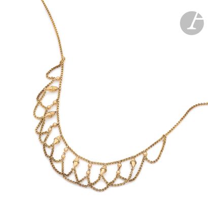 18K (750) gold drapery necklace with polyhedral...