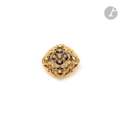 null Broche circulaire en or découpé 18K (750), sertie de 5 diamants de taille ancienne,...