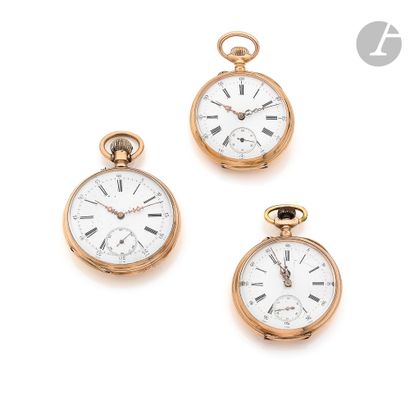 Set of 3 pocket watches in 18K (750) gold,...