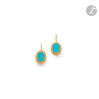 A pair of 18K (750) gold sleeper earrings,...