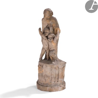  MAX BLONDAT (1872-1925) La Maternité ou Femme et enfants les bras levés Sculpture....