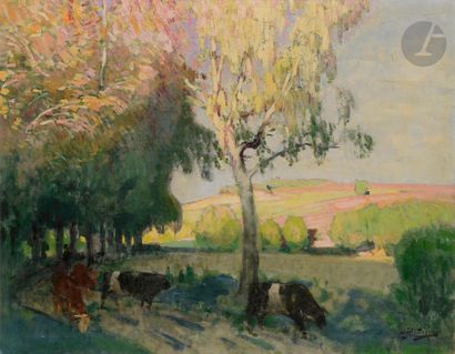 null Pierre-Eugène MONTÉZIN (1874-1946)
Paysage aux vaches
Huile sur toile.
Signée...