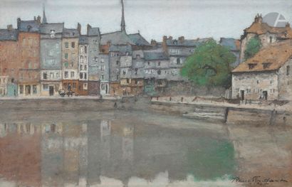  René FOIDART (1888-?) Le Port de Honfleur, 1945 Pastel. Signé et daté en bas à droite....