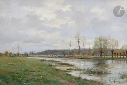  Emmanuel DAMOYE (1847-1916) Rivière en crue, 1903 Huile sur toile. Signée et datée...