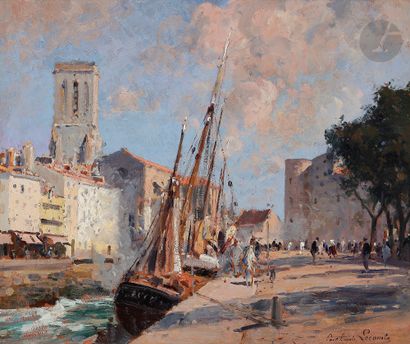  Paul-Emile LECOMTE (1877-1950) Le Port de La Rochelle Huile sur carton. Signée en...