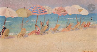 null Moses LEVY (1885-1968)
Plage aux parasols colorés, vers 1925-30
Huile sur carton...