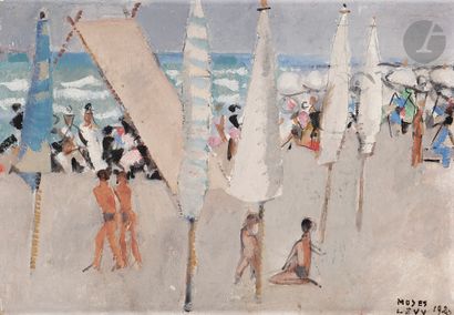 null Moses LEVY (1885-1968)
Plage aux parasols fermés, 1920
Huile sur carton.
Signée...