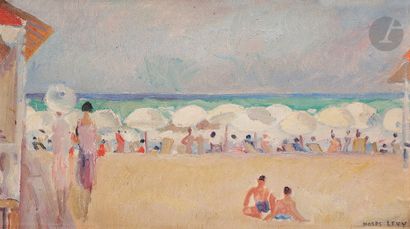 null Moses LEVY (1885-1968)
Plage aux parasols blancs, vers 1920-25
Huile sur carton...