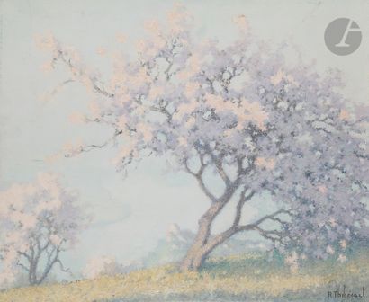 null Raymond THIBÉSART (1874-1963)
Printemps sur les hauteurs de Vaux
Huile sur toile.
Signée...