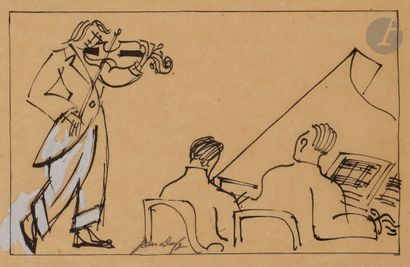 null Jean DUFY (1888-1964)
Les Musiciens
Encre et rehauts de gouache sur calque.
Timbrée.
(Petit...