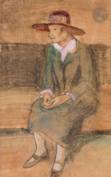  Jiri Karpeles, dit Georges KARS (1882-1945) Femme assise au chapeau Aquarelle et...
