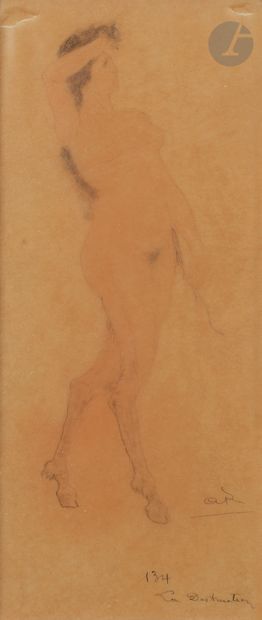  Armand RASSENFOSSE (1862-1934) La Destruction, 1898 Crayon noir et aquarelle sur...