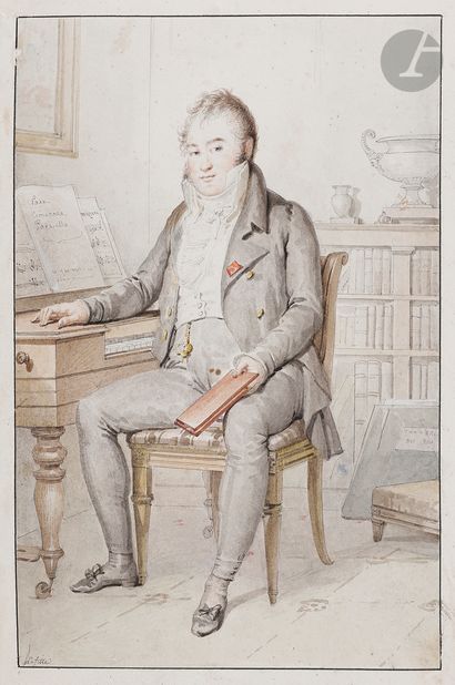 null Louis LAFITTE (1770-1828
)Portrait of the Duke of Duras leaning on a
harpsichordPartly...