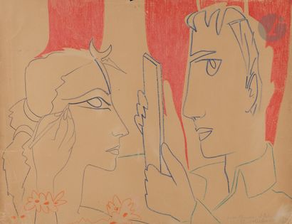 null Françoise GILOT (born in 1921
)The Couple,
1954Grease
pencil
.
Signed and dedicated...