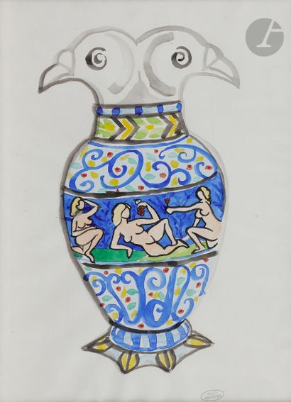 André DERAIN (1880-1954
)Vase aux baigneusesWatercolor
.
Stamp...