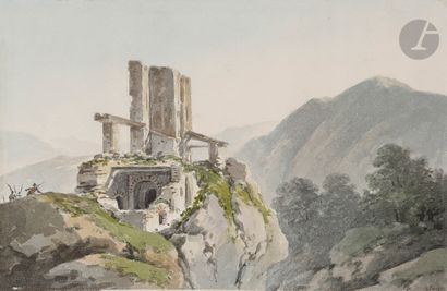 null Félix STORELLI (1778-1854
)The Retreat of the BrigandsWatercolor
on black pencil...