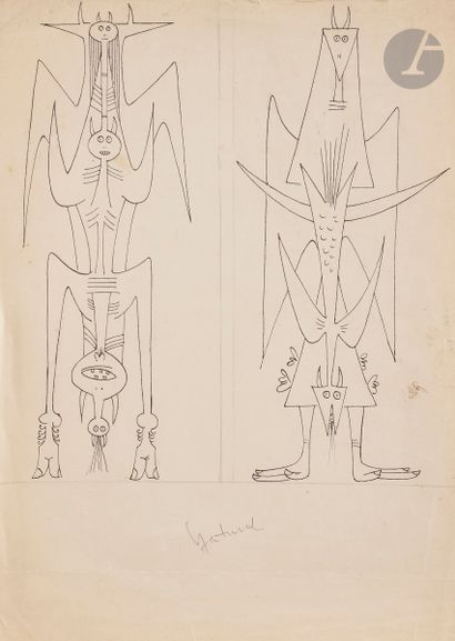 Wifredo LAM (1902-1982
)Composition two charactersInk
.
Unsigned.
(Wear...