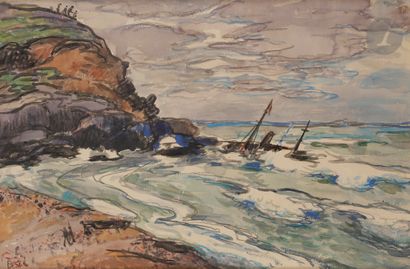 Jean Misceslas PESKE (1870-1949
)The ShipwreckWatercolour
.
Signed...