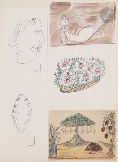 null Ruytchi SOUZOUKI (1902-1985
)Two albums of drawings - Animals, paintings, sketches,...