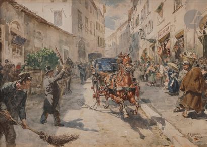 Enrico COLEMAN (1846-1911) Le Cheval emballé...