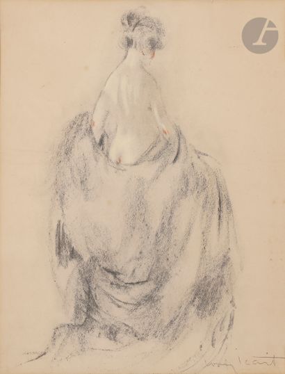 Louis ICART (1888-1950
)Nude back with
drapeBlack
pencil
and...