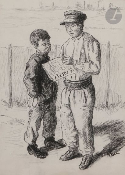null Maximilien LUCE (1858-1941
)Study for The Little BettingFusain
.
Signed lower...