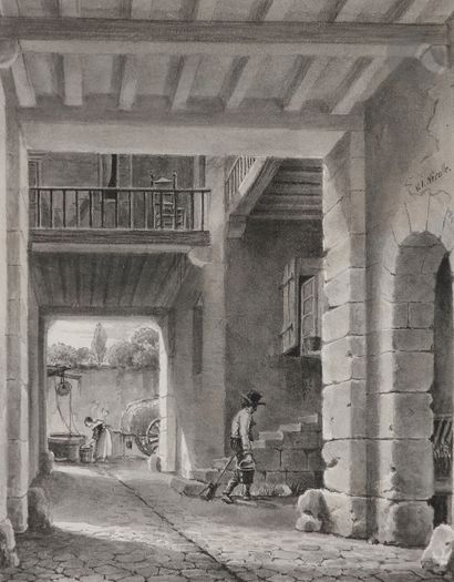 null Victor Jean NICOLLE (1754-1826)
Passage de la cour d'une hôtellerie à Rouen
Plume...