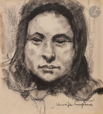 null Rudolf SCHWEITZER-CUMPANA (1886-1975
)Peasant woman with a scarf, ca. 1917-18Chalkboard
on...