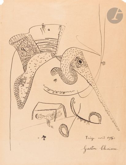 null Gaston CHAISSAC (1910-1964)
Éléphant, 1950
Encre sur papier
Signée et datée...