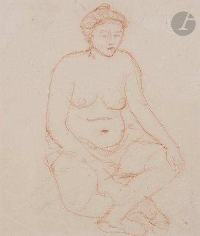  Aristide MAILLOL (1861-1944 )Crouching nudeSanguine . 24 x 20,5 cmA copy of the...