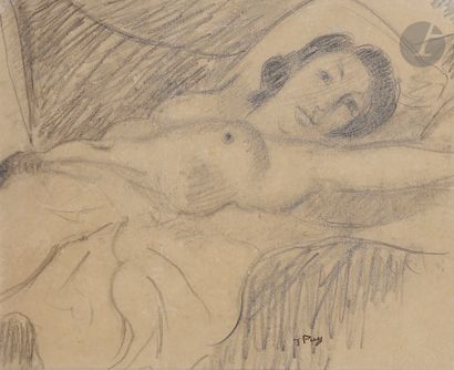 Jean PUY (1876-1960 )Nude languishingCharcoal...