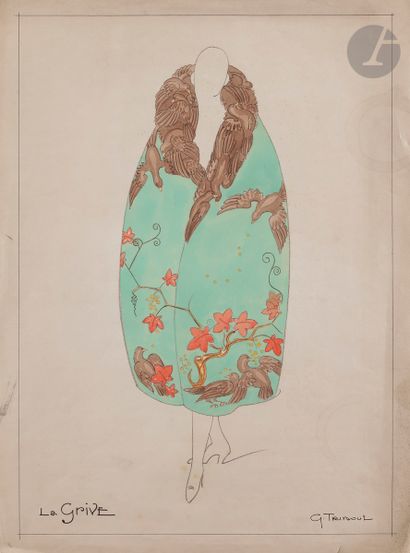 null Georges Henri TRIBOUT (1884-1962) 
La Grive
Crayon et aquarelle.
Signé en bas...