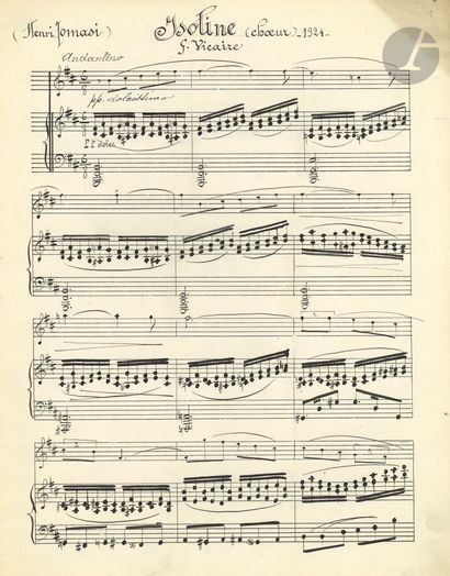  Henri TOMASI (1901-1971). Manuscrit musical autographe signé, Isoline (chœur), 1924 ;...