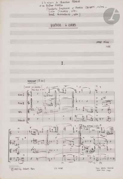 Serge NIGG (1924-2008). Manuscrit musical...