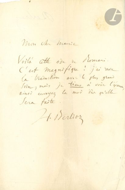 null Hector BERLIOZ (1803-1869). L.A.S., [1839], to Maurice Schlesinger; half-page...