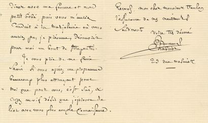  • Emmanuel CHABRIER. L.A.S., Paris 14 mars 1877, à Albert Vanloo ; 2 pages et demie...