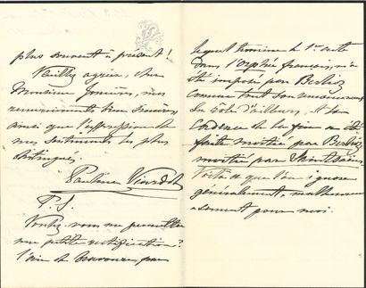 null • Pauline VIARDOT. L.A.S., Paris 20 mai 1889, [à Victorien Joncières] ; 3 pages...