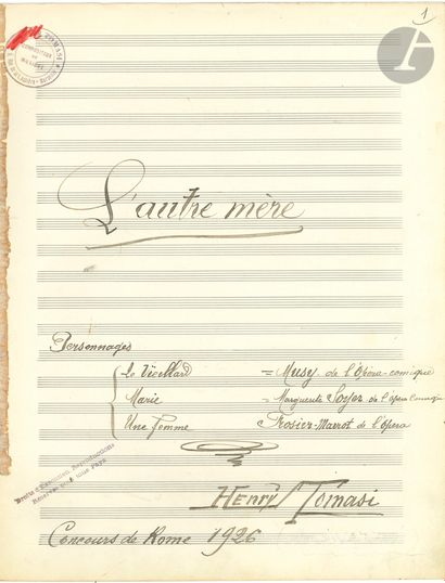 null Henri TOMASI. Manuscrit musical autographe signé, L’Autre Mère, 1926 ; cahier...