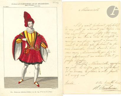  Antonio TAMBURINI (1800-1876). 2 L.S.; 1 and 2 pages in-8 (2 portraits attached)....